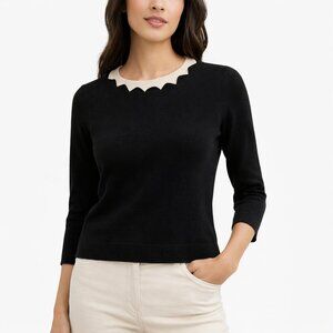❀ HOBBS London Cashmere & Wool Sweater | Scalloped Collar | Size S